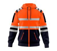 Mens New Hi Vis Safety Work Yellow Orange Multi Zipped Pockets Pullover Hoodie High Viz Reflective Tape Hoodie High Visibility Sweatshirt Top S/2XL