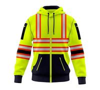 Mens New Hi Vis Safety Work Yellow Orange Multi Zipped Pockets Pullover Hoodie High Viz Reflective Tape Hoodie High Visibility Sweatshirt Top S/2XL