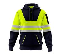 Mens New Hi Vis Safety Work Yellow Orange Multi Zipped Pockets Pullover Hoodie High Viz Reflective Tape Hoodie High Visibility Sweatshirt Top S/2XL