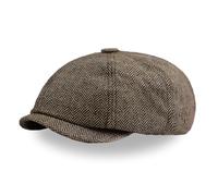 Mens Newsboy Cap 8 Panel Baker Boy Hat, Adjustable Classic Tweed Flat Cap with Elastic Fit, Beret Peaky Style Hat for Men, Brown