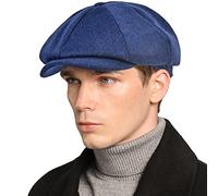 Mens Newsboy Cap High Woolen Tweed Gatsby Hat Ivy Cabbie Flat Golf Cap for Fathers Women Unisex, Blue, 7 1/2-7 3/4