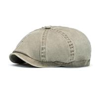Men's Newsboy Cap Spring Summer Breathable Washed Cotton Distressed Cabbie Hat Classic 8 Panel Baseball Caps Big Head Flat Cap Golf Driving Sun Beret Hats (UK, Alpha, One Size, Khaki)