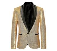 Mens Nightclub Blazer with Glitter Details, Perfect for Formal Dress Codes (2XL Gold)