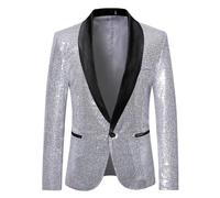 Mens Nightclub Blazer with Glitter Details, Perfect for Formal Dress Codes (L Silver)