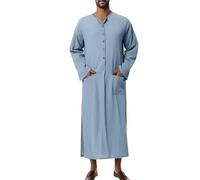 Men's Nightshirt Nightgown Button Down Nightgown Casual Side Split Comfy Big&Tall Long Sleeve Sleepwear(Sky blue,3XL)
