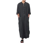 Men's Nightshirt Nightgown Button Down Nightgown Casual Side Split Comfy Big&Tall Long Sleeve Sleepwear(Grey,4XL)
