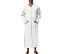 Men's Nightshirt Nightgown Button Down Nightgown Casual Side Split Comfy Big&Tall Long Sleeve Sleepwear(White,S)