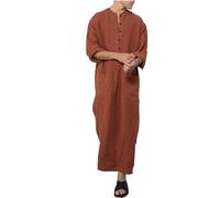 Men's Nightshirt Nightgown Button Down Nightgown Casual Side Split Comfy Big&Tall Long Sleeve Sleepwear(Brown,3XL)