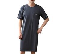 Men's Nightshirt Short Sleeve Nightgown Comfy Nightwear Big&Tall Henley Nightdress Soft Loose Pajama Sleep Shirt (Dark Grey 1,5XL)