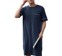Men's Nightshirt Short Sleeve Nightgown Comfy Nightwear Big&Tall Henley Nightdress Soft Loose Pajama Sleep Shirt (Blue,4XL)