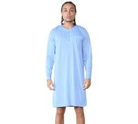 Mens Nightshirts Printed Cotton Blend Long Sleeve Pocket Nightwear Lounge wear Blue