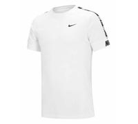 Mens Nike T Shirt Repeat Crew Neck Cotton Tape Sleeve Retro Black White Grey