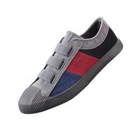 Mens Non Slip Canvas Trainers with Three Adjustable Fasten Straps Comfortable Casual Walking Shoes for Summer Travel Vacation Activities Grey, Size 5.5