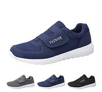 Mens Non Slip High Traction Walking Trainers Mens Touch Fasten Trainers Lightweight Running Shoes Chunky Soft Sole Sneakers Elderly Walking Sneakers Gym Sports Shoes with Arch Support Black