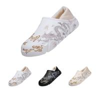 Mens Non Slip Slipper Boots Mens Loafer Slippers Chinese Style Dragon Printed Sliders Winter Super Warm Slides Plush Velvet House Slides Indoor Non-Slip Boot Low Top Thermal Mules