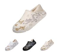 Mens Non Slip Slipper Boots Mens Loafer Slippers Chinese Style Dragon Printed Sliders Winter Super Warm Slides Plush Velvet House Slides Indoor Non-Slip Boot Low Top Thermal Mules