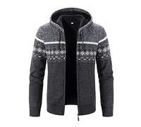 Men'S Nordic Knit Fleece Hoodie - Patterned Full Zip Hooded Jacket, Sherpa Lined Sweater With Fair Isle Pattern, Warm And Stylish (Dark Gray, XXXL)
