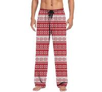 Men's Nordic Stripe Print Christmas Pajama Bottoms, Drawstring High Waist Lounge Pants, Soft Elastic Waist Holiday Sleep Trousers, Warm Festive Nightwear for Men, Cozy Winter Pajamas