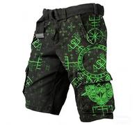 Mens Norse Mythology Cargo Shorts Viking Odin 3D Print Outdoor Hiking Shorts with Multiple Pockets Summer Beach Travel Camping Casual Nordic Gift