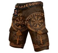 Mens Norse Mythology Cargo Shorts Viking Odin 3D Print Outdoor Hiking Shorts with Multiple Pockets Summer Beach Travel Camping Casual Nordic Gift
