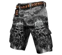 Mens Norse Mythology Cargo Shorts Viking Odin 3D Print Outdoor Hiking Shorts with Multiple Pockets Summer Beach Travel Camping Casual Nordic Gift