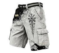 Mens Norse Mythology Cargo Shorts Viking Odin 3D Print Outdoor Hiking Shorts with Multiple Pockets Summer Beach Travel Camping Casual Nordic Gift
