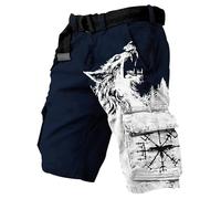 Mens Norse Mythology Cargo Shorts Viking Odin 3D Print Outdoor Hiking Shorts with Multiple Pockets Summer Beach Travel Camping Casual Nordic Gift