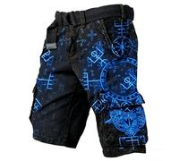 Mens Norse Mythology Cargo Shorts Viking Odin 3D Print Outdoor Hiking Shorts with Multiple Pockets Summer Beach Travel Camping Casual Nordic Gift