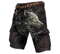 Mens Norse Mythology Cargo Shorts Viking Odin 3D Print Outdoor Hiking Shorts with Multiple Pockets Summer Beach Travel Camping Casual Nordic Gift