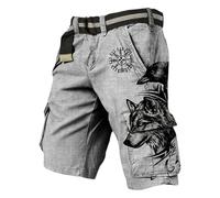 Mens Norse Mythology Cargo Shorts Viking Odin 3D Print Outdoor Hiking Shorts with Multiple Pockets Summer Beach Travel Camping Casual Nordic Gift