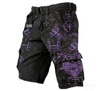 Mens Norse Mythology Cargo Shorts Viking Odin 3D Print Outdoor Hiking Shorts with Multiple Pockets Summer Beach Travel Camping Casual Nordic Gift