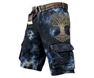 Mens Norse Mythology Cargo Shorts Viking Odin 3D Print Outdoor Hiking Shorts with Multiple Pockets Summer Beach Travel Camping Casual Nordic Gift