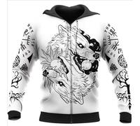 Men's Norse Mythology Fenrir Wolf Hoodie - 3D Printed Viking Axe Vegvisir Pullover - Unisex Street Tree Of Life Rune Sweatshirt (Color : White, Size : L)