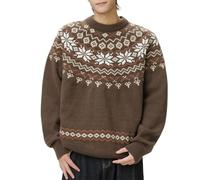 Men's Norwegian jumper with traditional fair isle pattern - classic winter knitted jumper with crew neck, cosy top for the cold season, style_e01 brown, XXL