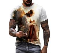 Men's Novelty 3D Graphic Jesus T-Shirt Round Neck Short Sleeve Personalized 3D Printed T-Shirt Comfortable Athletic Fit Moisture Wicking Sports Style T-Shirts Summer Tops