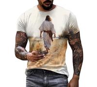 Men's Novelty 3D Graphic Jesus T-Shirt Round Neck Short Sleeve Personalized 3D Printed T-Shirt Comfortable Athletic Fit Moisture Wicking Sports Style T-Shirts Summer Tops