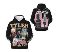 Men's Novelty Black Fleece Hoodies Tyler Logo Creator Printed The Graphic Sweatshirt Fashion Pullover with Pockets for Men