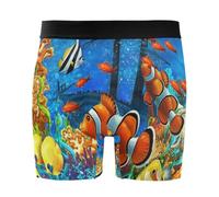 Men's Novelty Boxer Briefs, Medium No Ride-up Funny Regular Leg Stretchy Sport Underpants Breathable Underwear(S) Print Orange Clownfish Fishes Corals Reef Undersea Life