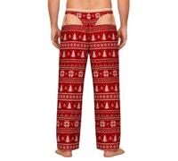 Mens Novelty Christmas Pyjamas Bottoms - Checked Open Back Lounge Trousers - Funny Butt Flap Nightwear - Cheeky Gag Gift for Him, Bachelor Party