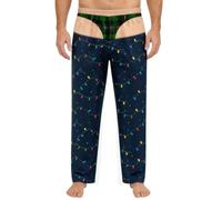 Mens Novelty Christmas Pyjamas Bottoms - Checked Open Back Lounge Trousers - Funny Butt Flap Nightwear - Cheeky Gag Gift for Him, Bachelor Party