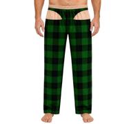 Mens Novelty Christmas Pyjamas Bottoms - Checked Open Back Lounge Trousers - Funny Butt Flap Nightwear - Cheeky Gag Gift for Him, Bachelor Party