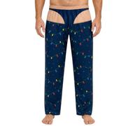 Mens Novelty Christmas Pyjamas Bottoms - Checked Open Back Lounge Trousers - Funny Butt Flap Nightwear - Cheeky Gag Gift for Him, Bachelor Party