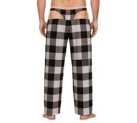 Mens Novelty Christmas Pyjamas Bottoms - Checked Open Back Lounge Trousers - Funny Butt Flap Nightwear - Cheeky Gag Gift for Him, Bachelor Party