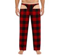 Mens Novelty Christmas Pyjamas Bottoms - Checked Open Back Lounge Trousers - Funny Butt Flap Nightwear - Cheeky Gag Gift for Him, Bachelor Party