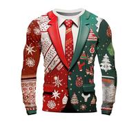 Mens Novelty Christmas Sweatshirt Fake Two Pieces 3D Suit Printed Funny Pullover Crewneck Tops for Xmas Holiday Party White