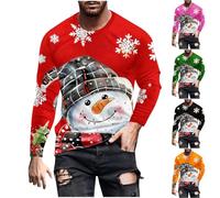 Mens Novelty Christmas T-Shirt 3D Printed Snowman PulloverFunny Unique Shirt Snowflake Sweatshirt Ugly Xmas Jumper Crewneck Blouse Long Sleeve Sweatshirt Cosy Sweater Christmas Costume Orange