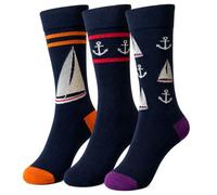 Mens Novelty Socks 3 Pairs Cotton Rich, Colourful Anchor Nautical Design, Crew Socks for Men, Patterned Dress Socks Gift, UK 6-11