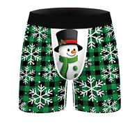 Mens Novelty Xmas Boxers, Woven Boxers for Men, Underwear Loose Festive Costumes Plus Size 3d Novelty Xmas Underpants Breathable Comfortable Soft Boxers Reindeer Snowflake Santa Claus Printed Retro