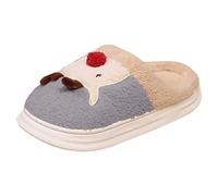 Mens Novelty Xmas Slippers-Couple Winter Fawn Pattern Cartoon Large Size Warm Padded Slippers (Grey, 4)