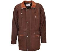 Mens Nubuck Leather Coat Winter Overcoat Classic Style Jason (M, Brown Nubuck)